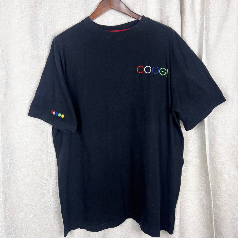 COOGI embroidered logo t-shirt men's cotton crew neck slouchy black short sleeve